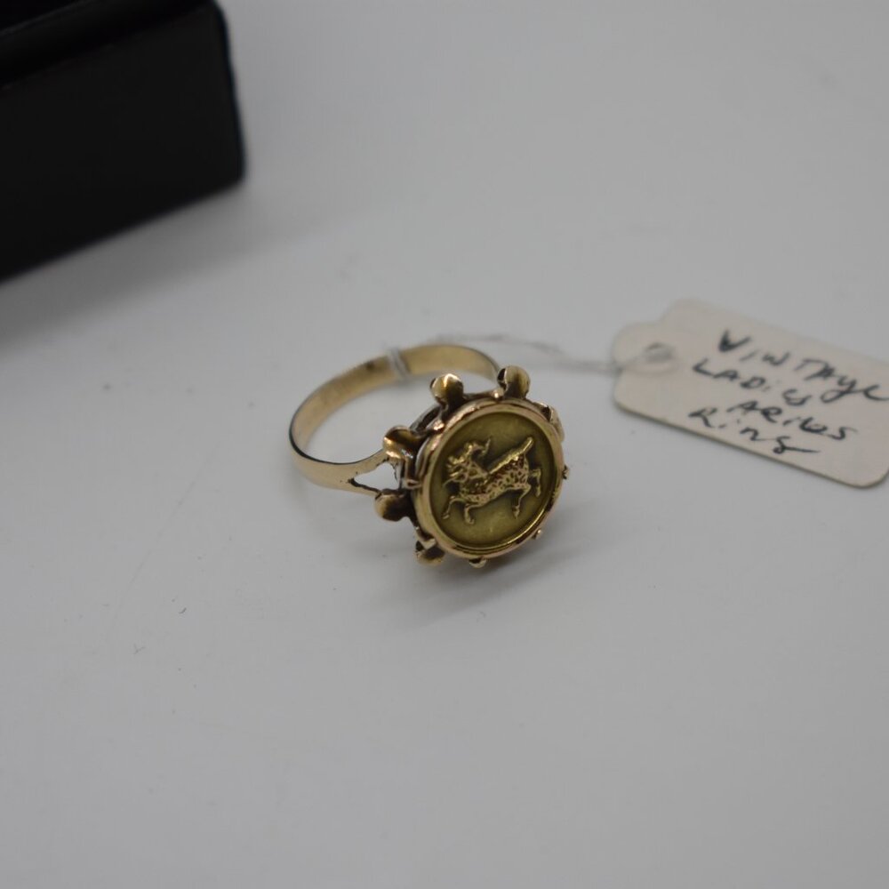 Vintage Aries Horoscope Gold Ring